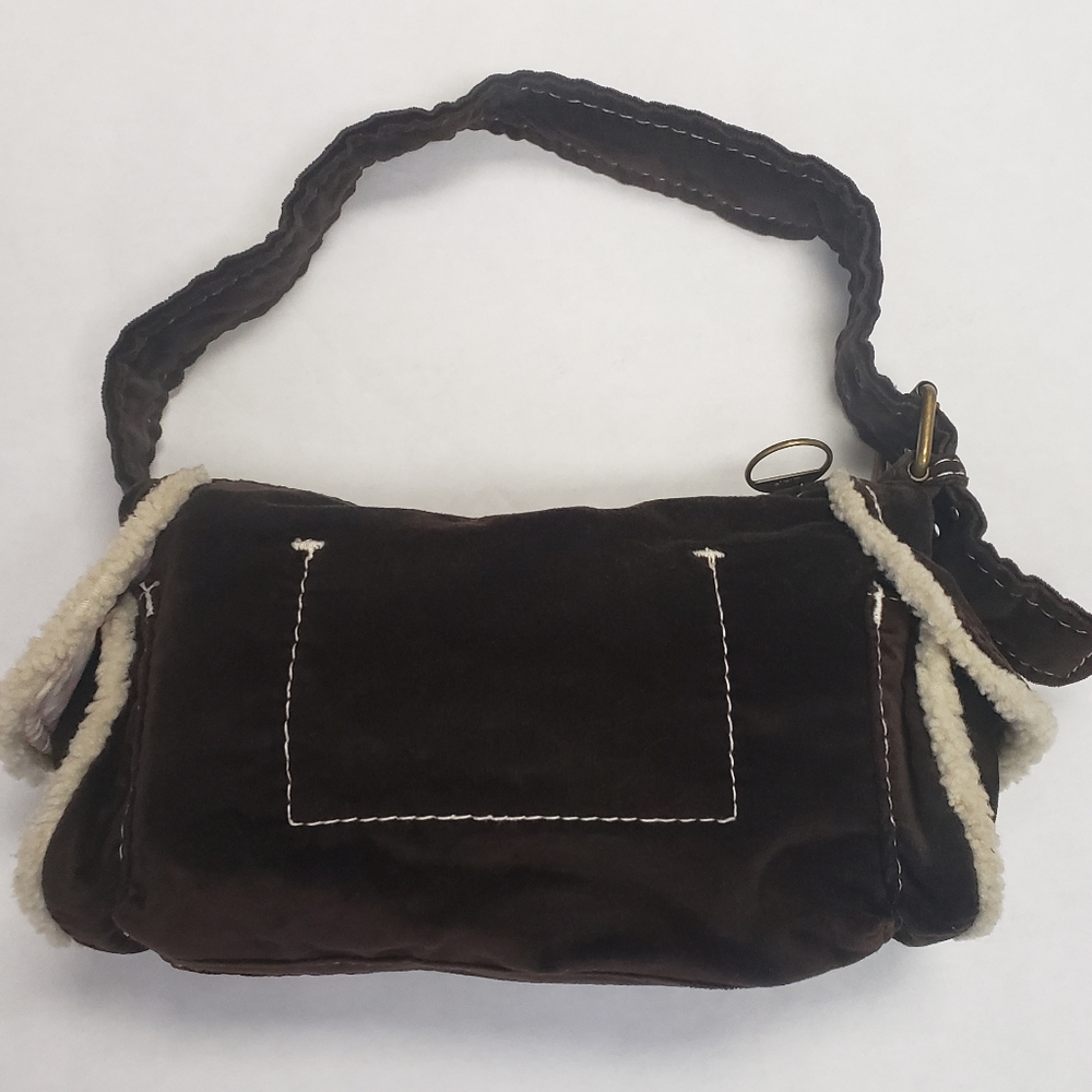 Gap small brown velvet shoulder bag w/ foe lamb sk
